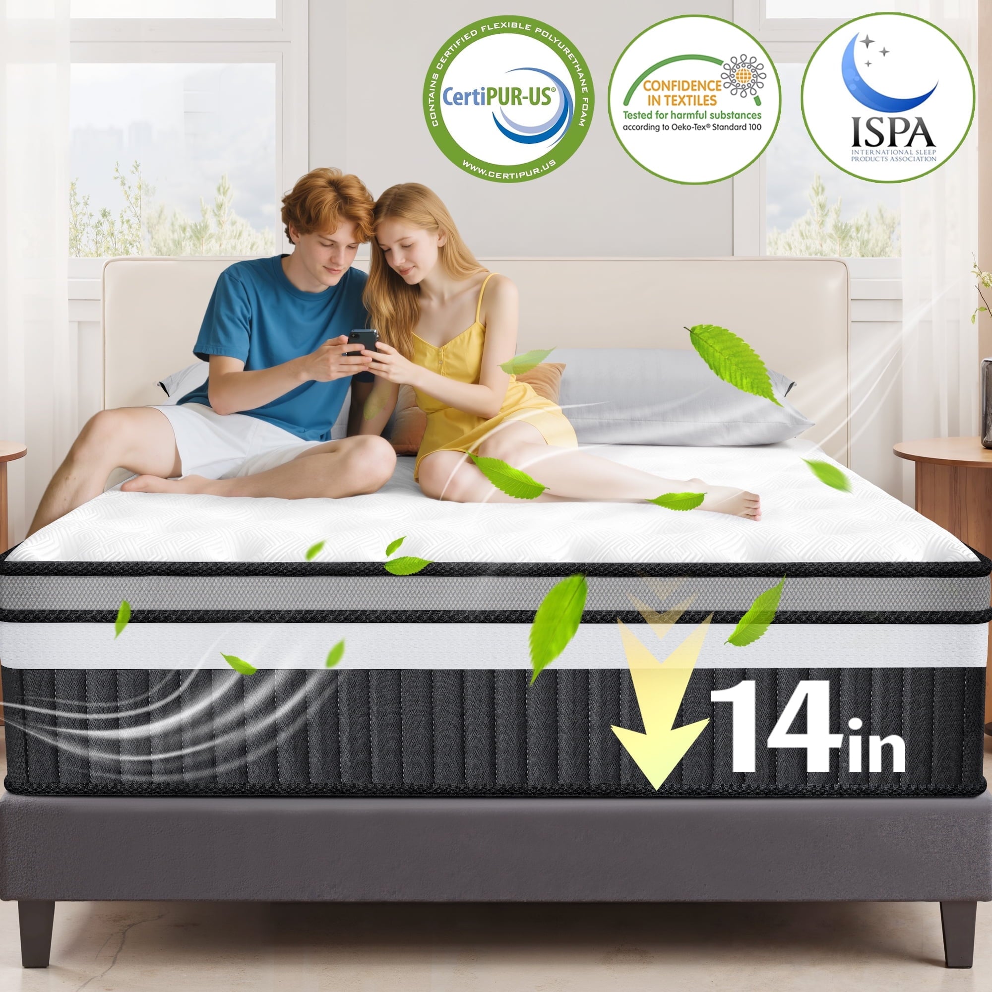MAJUNES 14in Queen Memory Foam Mattress, Queen Mattress in a Box for Cooling Sleep, CertiPUR-US Certified, Medium Firm, Motion Isolation, Strong Support & Pressure Relief
