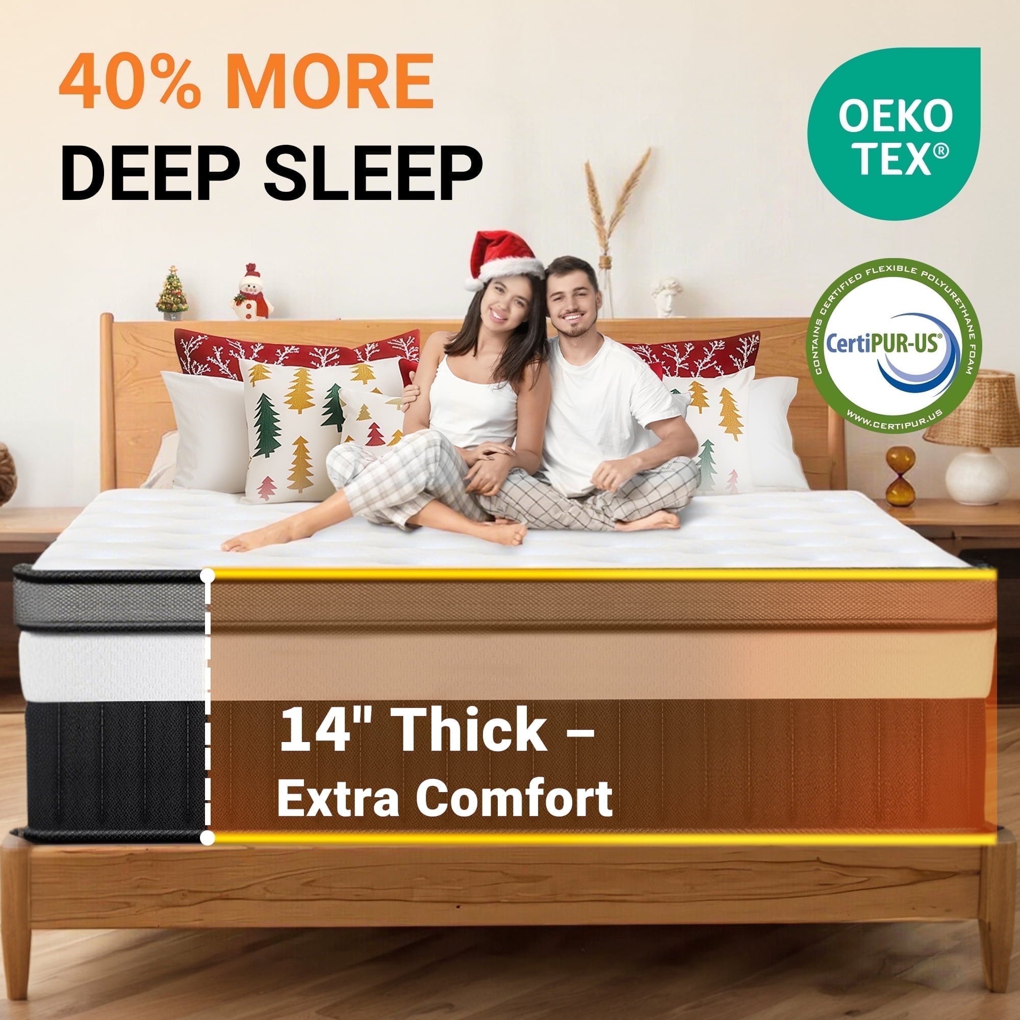 Campmoy 14inch Queen Mattress, Memory Foam Mattress, Bed in a Box, Medium Firm, Zoned Pressure Relief, Certified Safe Foams & Fabric, Breathable & Cooling Mattress