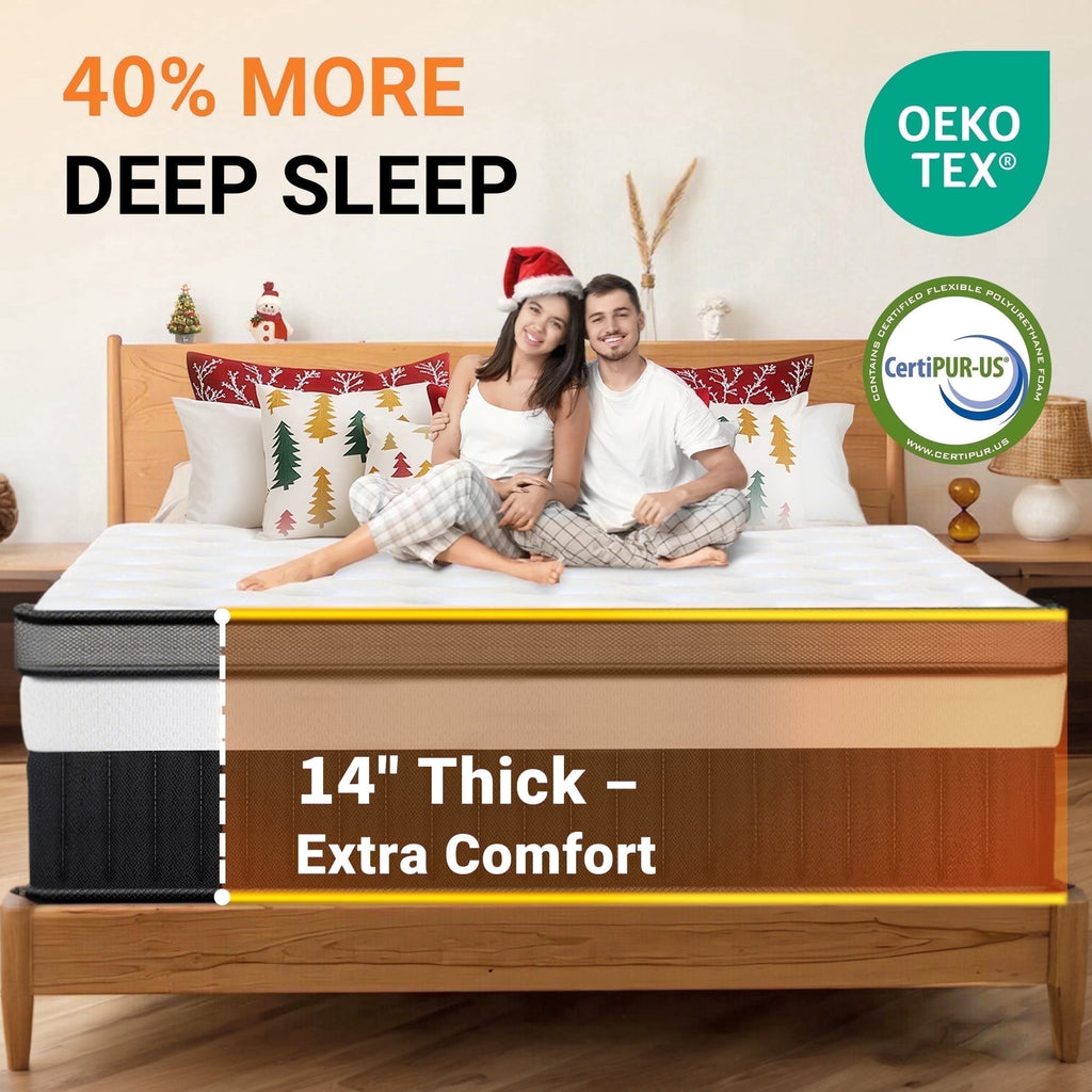 Campmoy 14inch Queen Mattress, Memory Foam Mattress, Bed in a Box, Medium Firm, Zoned Pressure Relief, Certified Safe Foams & Fabric, Breathable & Cooling Mattress
