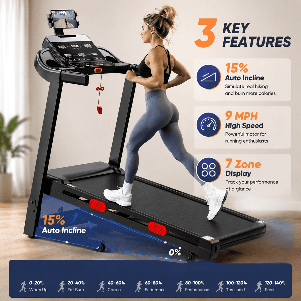 AQUGOKS 15% Auto Incline Folding Treadmill, 0.6-12 MPH Speed with 95 Preset Programs, Heart Rate Monitor & Tablet Holder, Heavy Duty Foldable Running Machine for Home Office Workout, Supports Up to 350 LBS