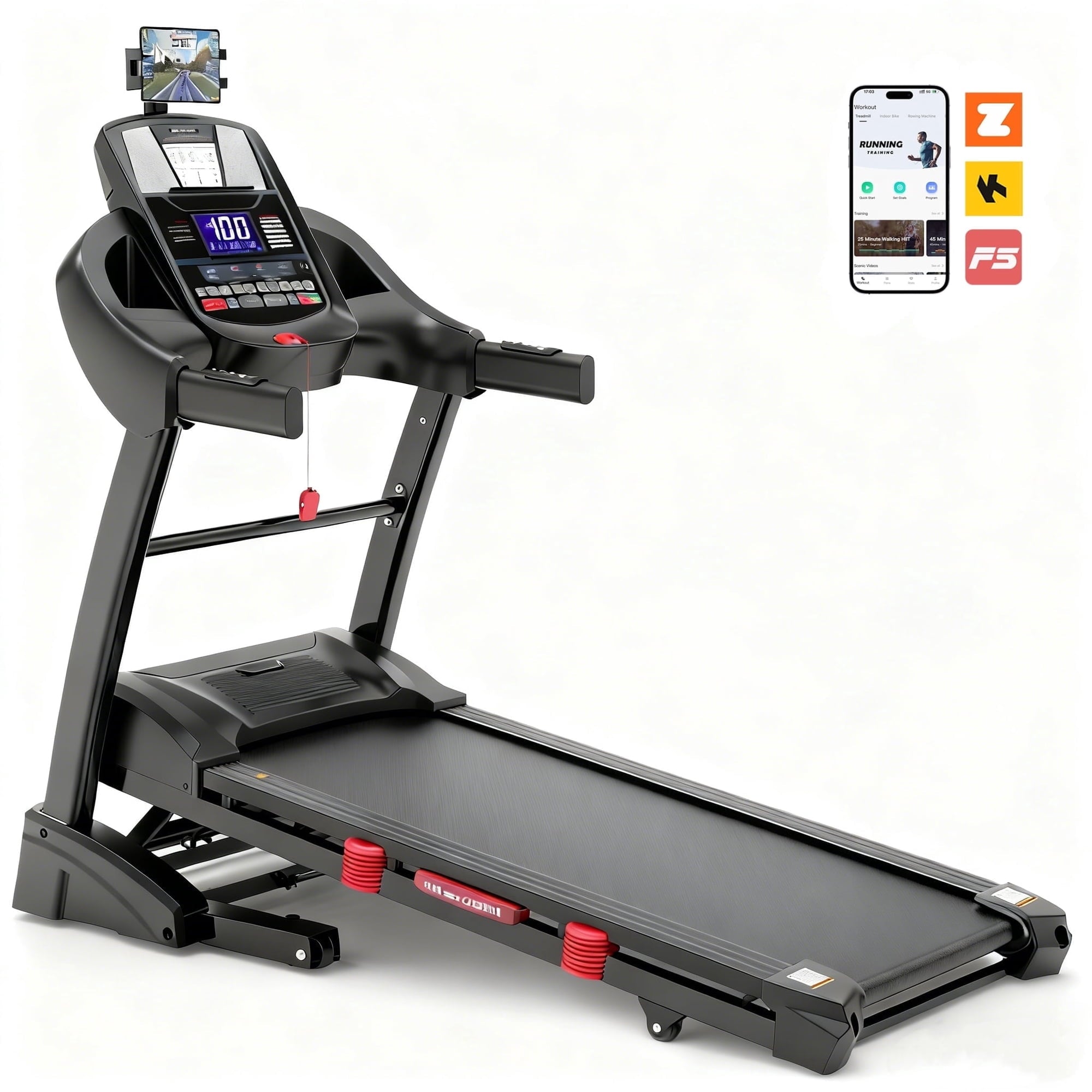 20% Auto Incline Folding Treadmill for Home, 300LB Capacity Running Machine with 5HP Motor, 71 Programs, APP Control, Shock-Absorbing Deck, Quiet Cardio Equipment for Walking Jogging Running