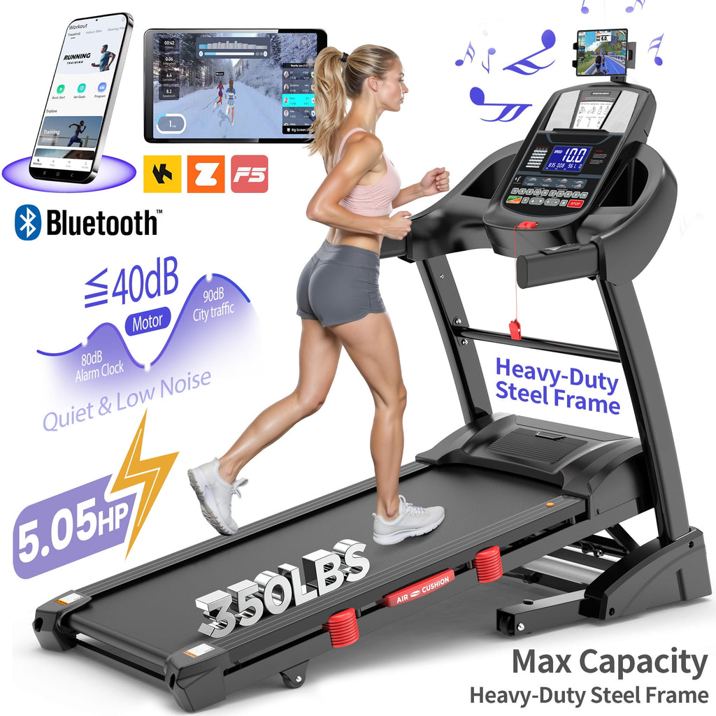 FaayFian 15 % Auto Incline Treadmill, 5.05HP Foldable Treadmill for Home 300Lbs Capacity, Interactive Workouts Via App, 64+7 Programs, Thickened Dual-layer Deck, Portable Treadmill Machine for Walking Running