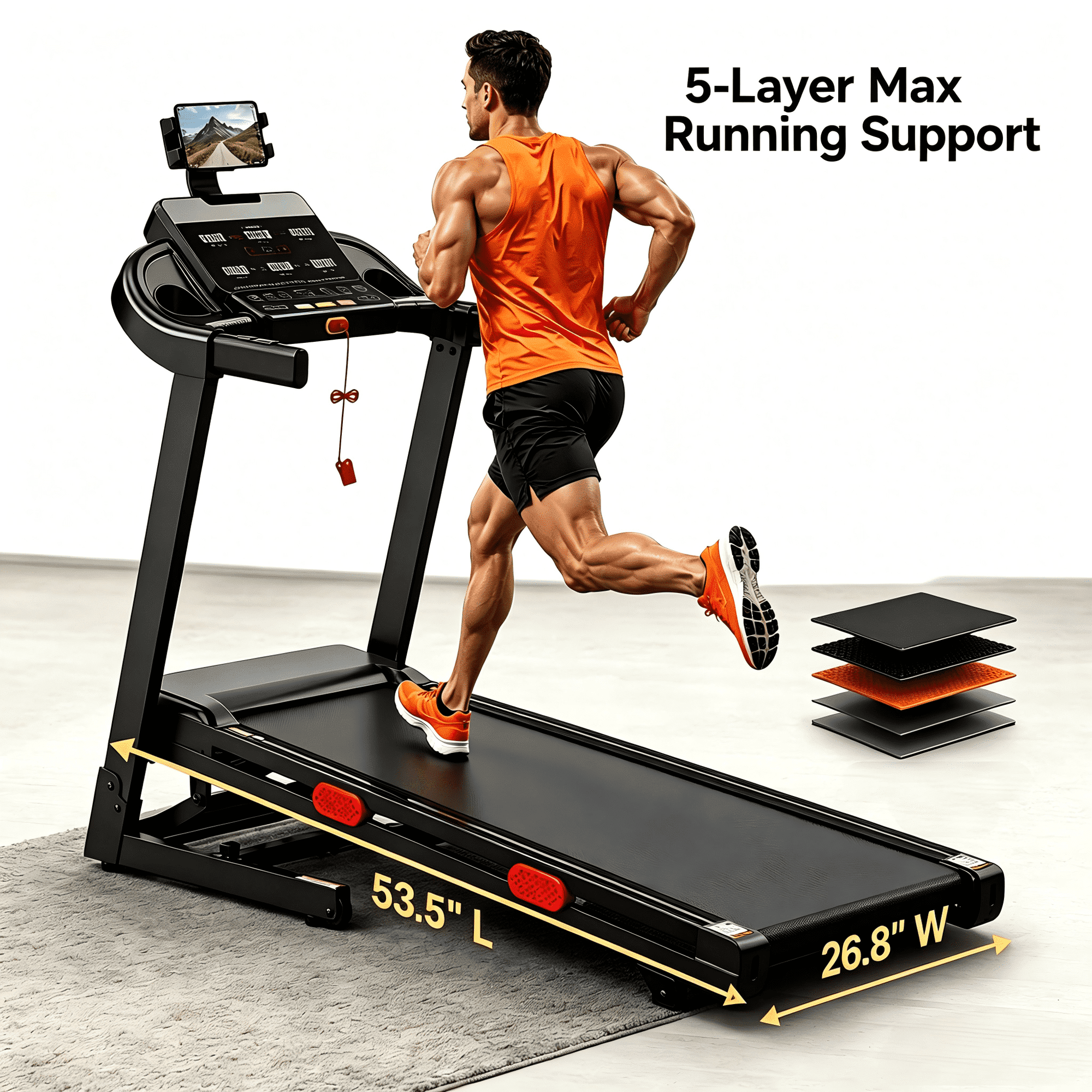 OXIBYPU Treadmill with 15% Auto Incline, Folding Treadmill for Home, 4.0 HP Quiet Motor, Shock Absorption Running Belt, Bluetooth Speaker, Dual LED Display, Compact Treadmill for Apartment
