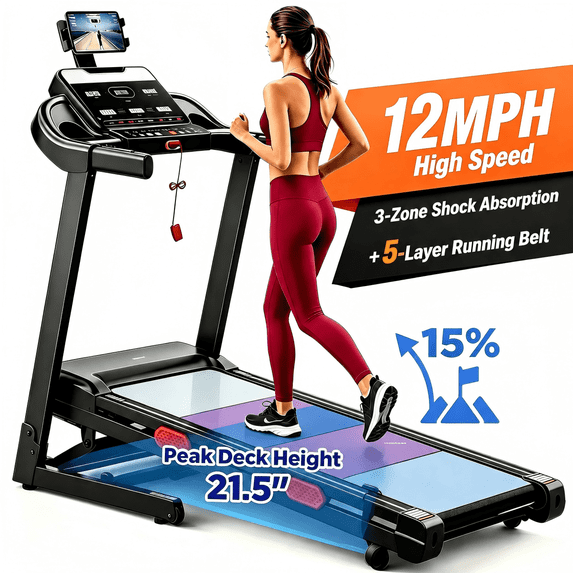 AQUGOKS 15% Auto Incline Treadmills for Home with Handle, 4 in 1 Portable Treadmill with Incline, Foldable Treadmill with 6 Screen, 105 Preset Programs, 350Lbs
