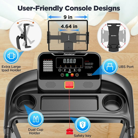 Famistar 3.7HP Folding Treadmill for Home w/ APP Control, 300lbs Capacity, Adjustable Incline, 64+7 Programs, Bluetooth Speakers, Electric Treadmill Running Machine, Fan & Knee Strap Gift
