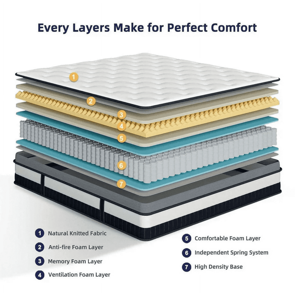 FaayFian 14 Inch King Size Memory Foam Mattress, Fiberglass Free, Medium Firm Feel, Zoned Pressure Relief, Certified Safe Foams & Fabric, Mattress in A Box