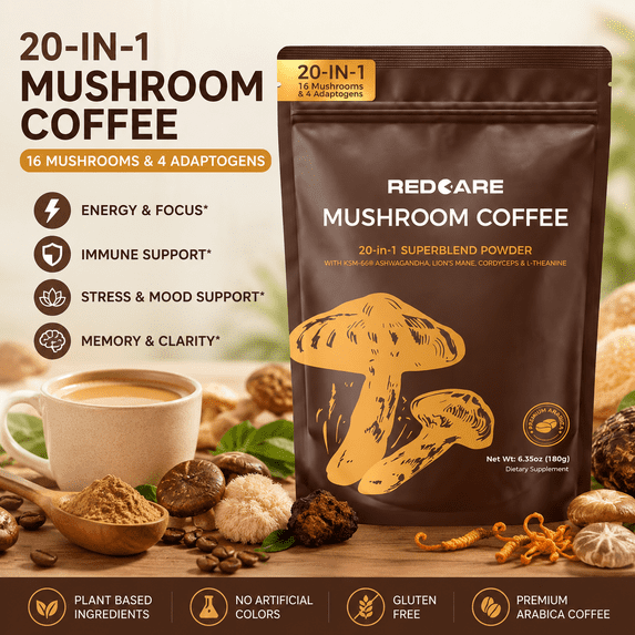 MAJUNES 16 Mushroom Coffee Blend with Arabica Coffee, Instant Low Acid Coffee Mix with Botanical Extracts and L-Theanine for Daily Wellness Support