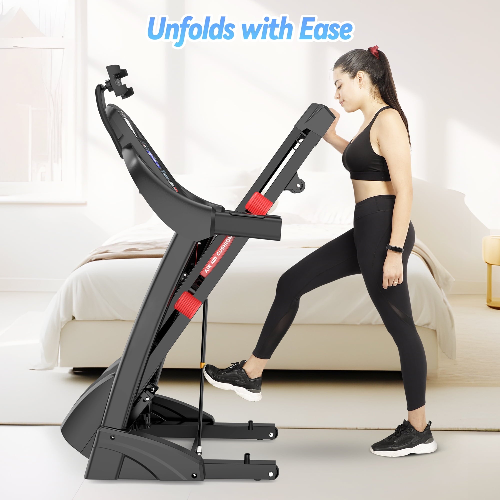 WNANEEZ Foldable Treadmill with Auto Incline, 300LB Capacity, 4.5HP&10MPH Speed, Smart APP Control, 64+3+3+1 Programs, Equipment for Running Walking Jogging