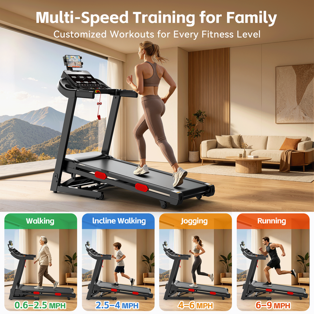 AQUGOKS Folding Treadmill for Home, 3.9HP Brushless Motor, 0.6-9 MPH, 15% Auto Incline, 105 Programs, 350 lbs Capacity, 17.1" x 42.5" Running Belt, Portable Walking Jogging Running Machine