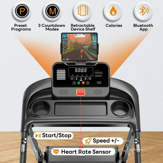 FaayFian 2.75HP Folding Treadmill for Home, Treadmill with 300lbs Capacity, Treadmill with incline, 0.6-7.5MPH, 64+3+3+1 Programs