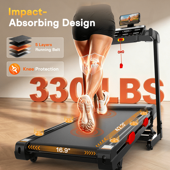 FaayFian Foldable Electric Treadmill, 4.0HP Motor 0.6-9MPH with 0-15% Auto Incline, 300 LBS Capacity Compact Running Machine with Bluetooth & 105 Preset Programs for Home Apartment Workout