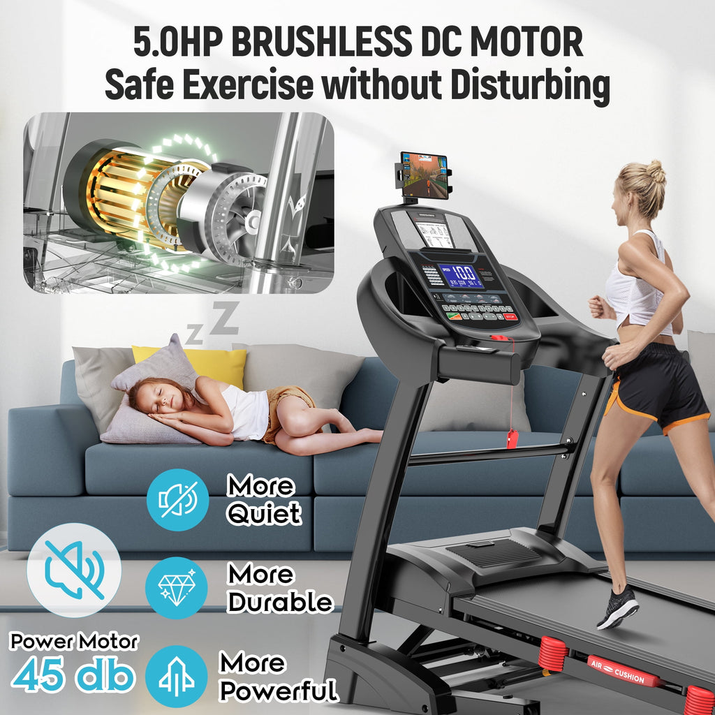 FaayFian Foldable Treadmill with 15% Auto Incline, 300LB Capacity, Smart App Control, Shock Absorption Belt, Heart Rate Monitor, Home Gym Running Machine
