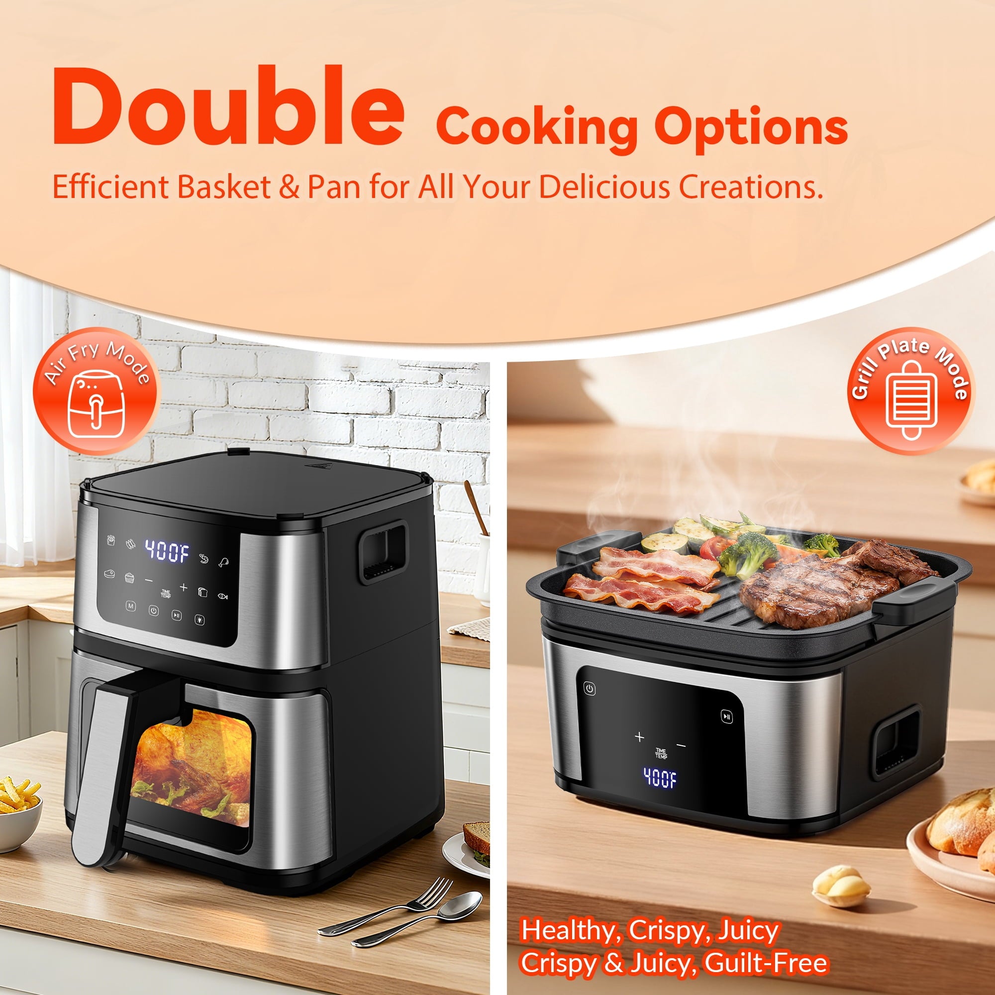 ODYAAZ Air Fryer Oven 10 Preset Cookings, Portable Air Fryer w/ Large 7.5 QT, Touch Screen, Dishwasher-Safe W/100 Pcs Liners