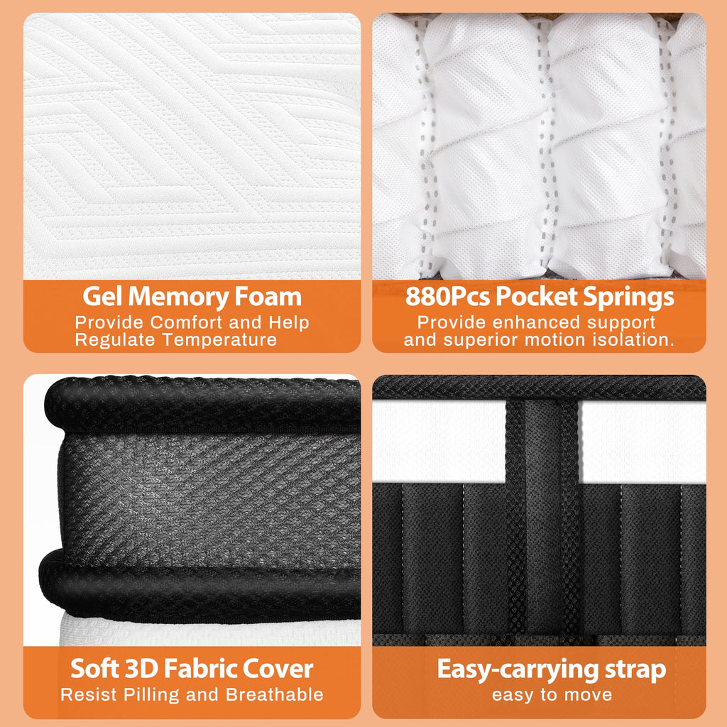ODYAAZ King Mattress in a Box, 14in Memory Foam Mattress, Motion Isolation, Zoned Pressure Relief, Cooling & Breathable, Gel Infused, Medium Firm Feel, CertiPUR-US Certified