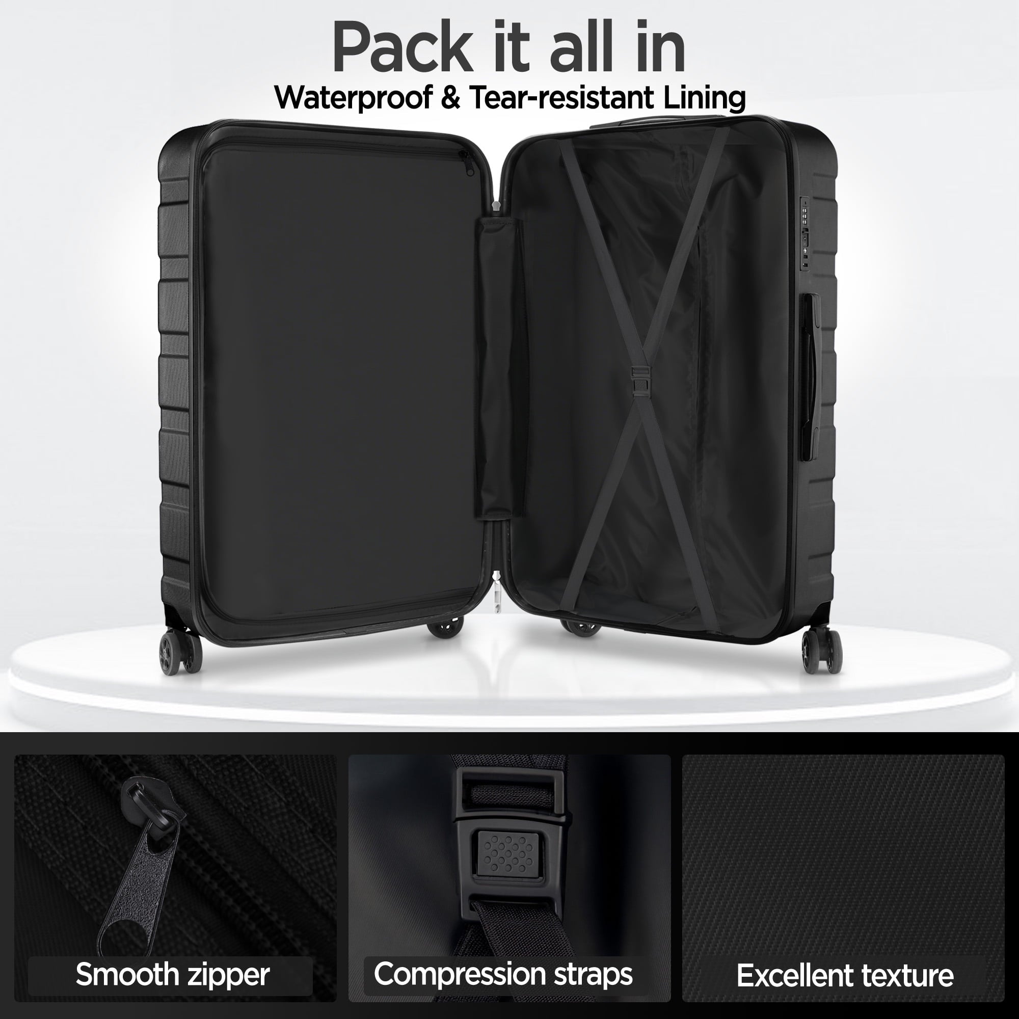 Hardside Luggage 11 Pcs Set, Hardshell Suitcases with Spinner Wheels & TSA Lock, 14" Travel Case, 20" Carry-On Luggage, 24" Checked Luggage, 28" Checked Luggage, Black