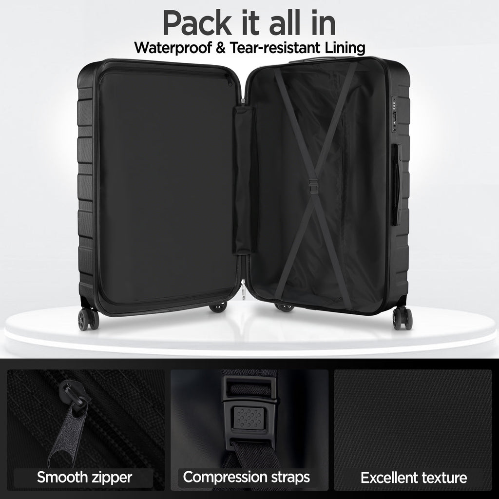 Campmoy Hardside Luggage 11 Pcs Set, Hardshell Suitcases with Spinner Wheels & TSA Lock, 14" Travel Case, 20" Carry-On Luggage, 24" Checked Luggage, 28" Checked Luggage, Black