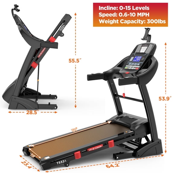 WNANEEZ 4.5HP Portable Folding Treadmill for Home, Treadmill with 15% Incline for Running Exercise, 300lb Capacity, APP Control, Bluetooth Connectivity,10MPH, 71 Programs