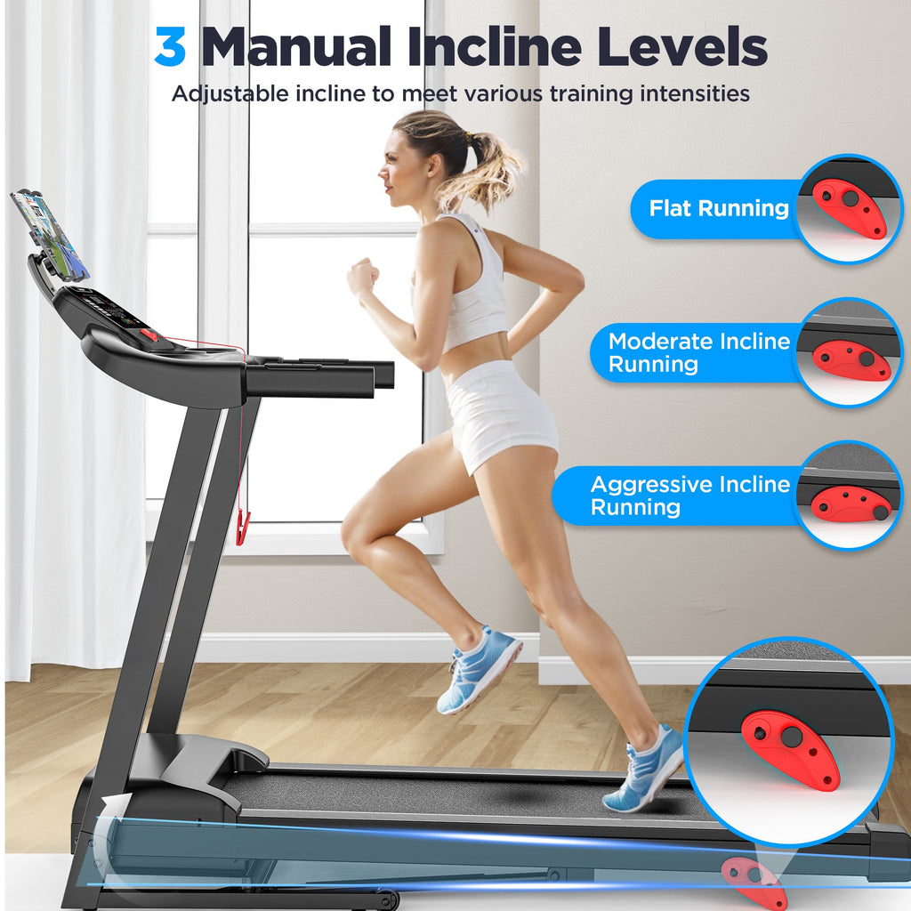 3HP Treadmill with Auto Incline and Handles, Portable Foldable Heavy Duty Treadmill for Home, 300-350 lbs Capacity, 7.5 MPH, 71 Programs, Free App Workouts, Walking, Jogging, Running Machine
