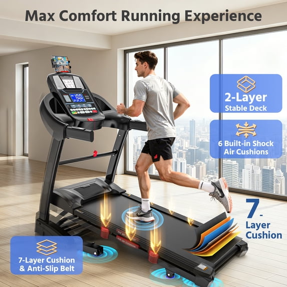 AQUGOKS Auto Incline Folding Treadmill for Home, 400 LBS Capacity, 12 MPH Speed, 20% Automatic Incline, 5HP Motor, 71 Preset Programs, Bluetooth App