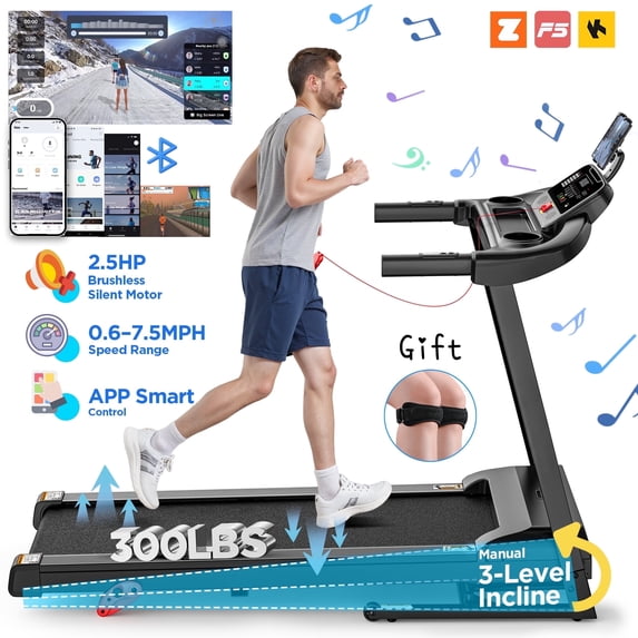 Qvamodo 2.5HP Folding Treadmill for Home, Treadmill 300 lbs Capacity, Manual Incline Treadmill, Bluetooth Connectivity, Device Holder,71 Programs