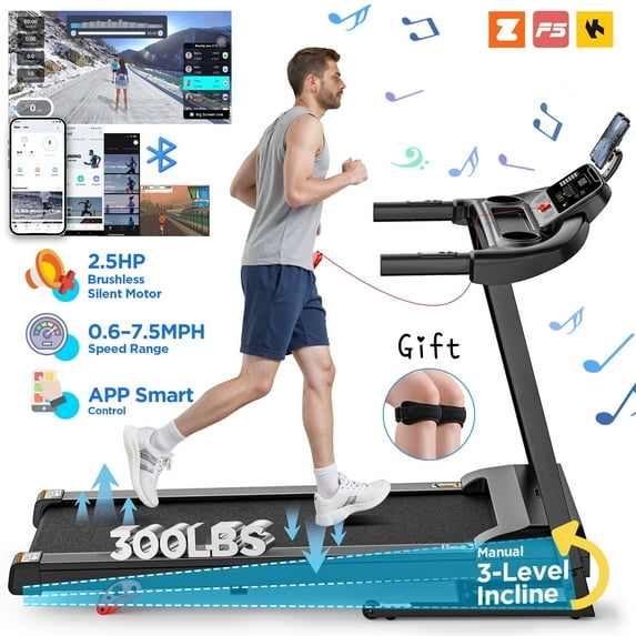 Qvamodo 2.5HP Folding Treadmill for Home, Treadmill 300 lbs Capacity, Manual Incline Treadmill, Bluetooth Connectivity, Device Holder,71 Programs