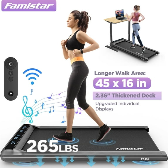 Famistar 2.5HP Treadmill Walking Pad, Famistar 2-in-1 Portable Electric Exercise Treadmill, Under Desk Treadmill with Remote Control, 265LB Capacity, HiFi Bluetooth Speaker, 0.5-4Mph Speed, for Home & Office