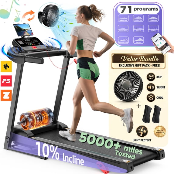 Famistar Folding Electric Treadmill for Home, Compact Running Machine with 3HP Motor, 300 Lbs Capacity, 3-Level Adjustable Incline, Up to 7.5 MPH, Quiet Brushless Motor, 64 Preset Programs, Space-Saving Fitne