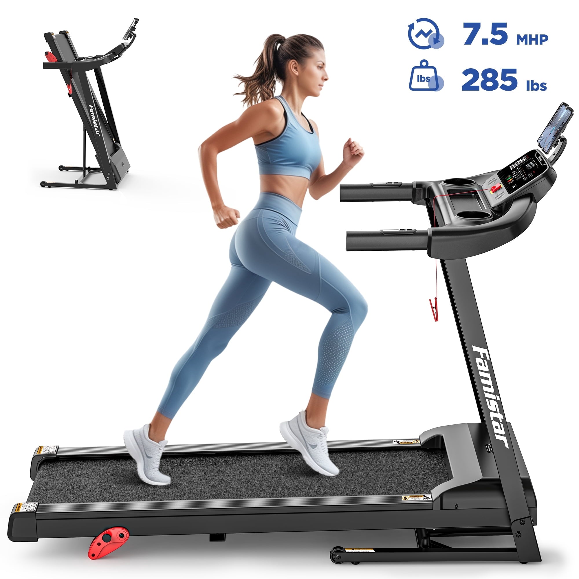 WNANEEZ 2.75HP Folding Treadmill with 3 Incline, Running Treadmill with APP Control, 64+1+1+1 Preset Programs, 0.65-7.75MPH, Home Gym Use
