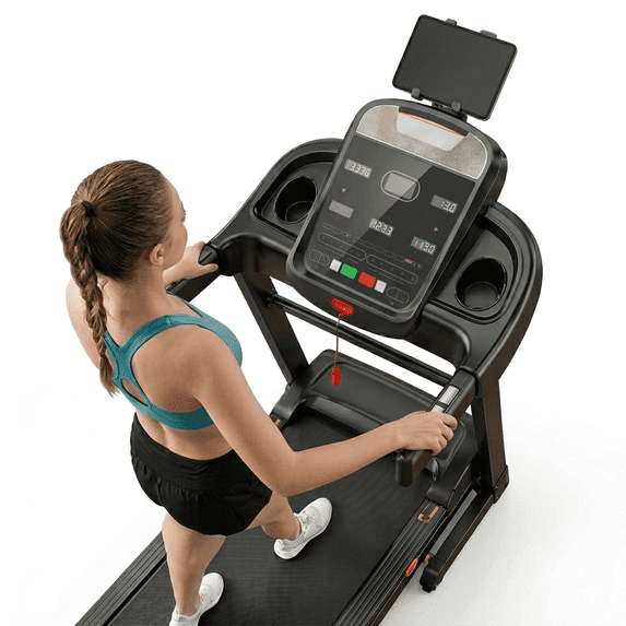 AQUGOKS 20% Incline Treadmills for Home, 5.05HP 12MPH Foldable Walking Running Treadmill with 6 LCD Displays, 95+10 Programs, Portable Treadmill Up to 400LBS Capacity