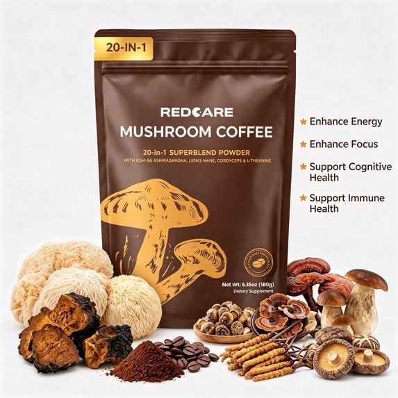MAJUNES 20-in-1 Mushroom Coffee with16 Superfood Mushrooms Blend with with Lions Mane & Chaga, Low Acid Instant Coffee for Focus Stress Relief & Immune Support, 30 Servings-6.35oz