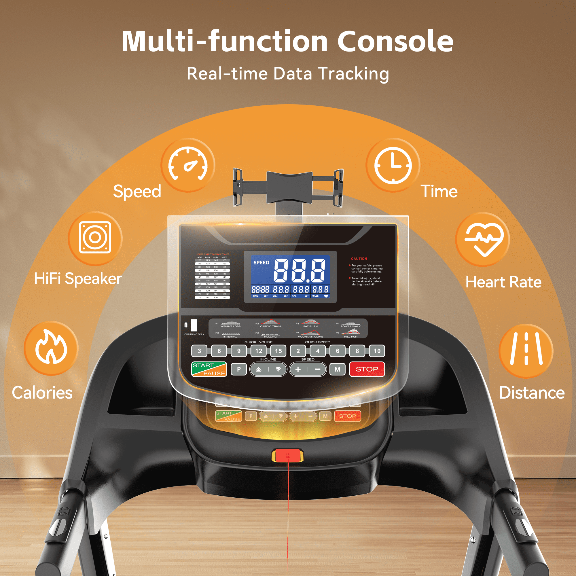 Qvamodo Treadmill with 15% Auto Incline, Treadmills for Home, Treadmill with 300lbs Capacity, Folding Treadmill with 18’’ Wide Belt, 4.5HP Brushless Motor, APP Control, 0.6-10MPH, 64Preprograms