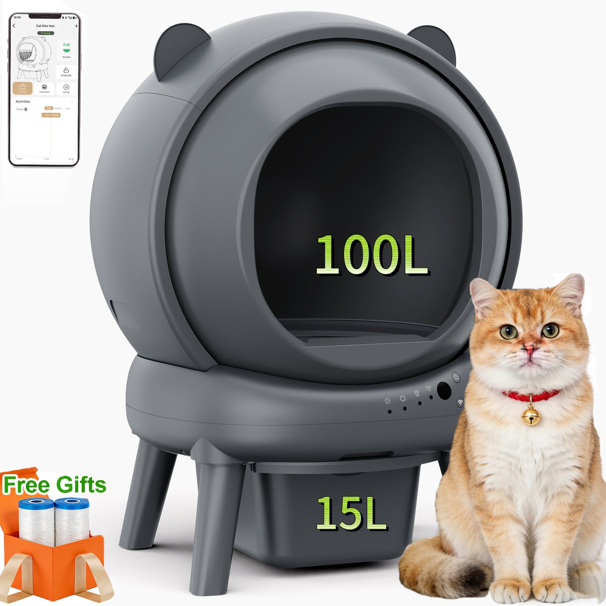 Qvamodo 2026 Upgraded Automatic Cat Litter Box 2-Way Odor Remover & 100 Trash Bags,App Control, Self-Cleaning Cat Litter Box for Multiple Cats, True Integration & Structure Safety