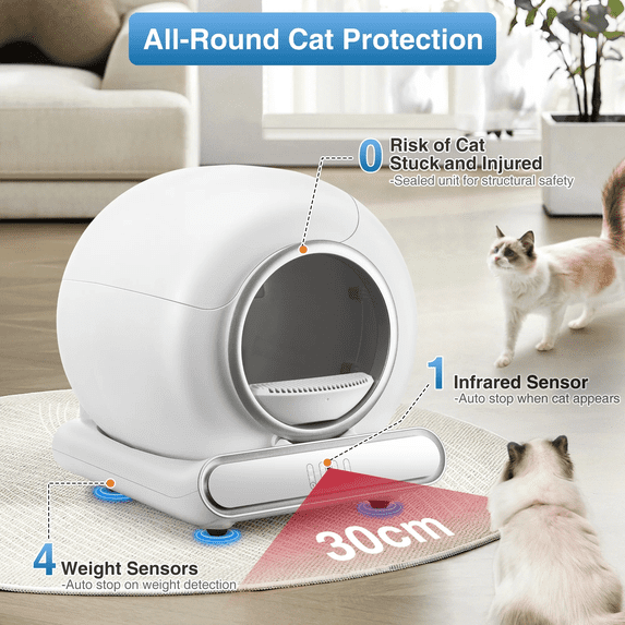 FaayFian Self Cleaning Cat Litter Box, 65+9L Large Capacity, Ultra Low 5.51” Entrance, Anti Pinch & Odor Control, App Controlled for Multi Cat Households