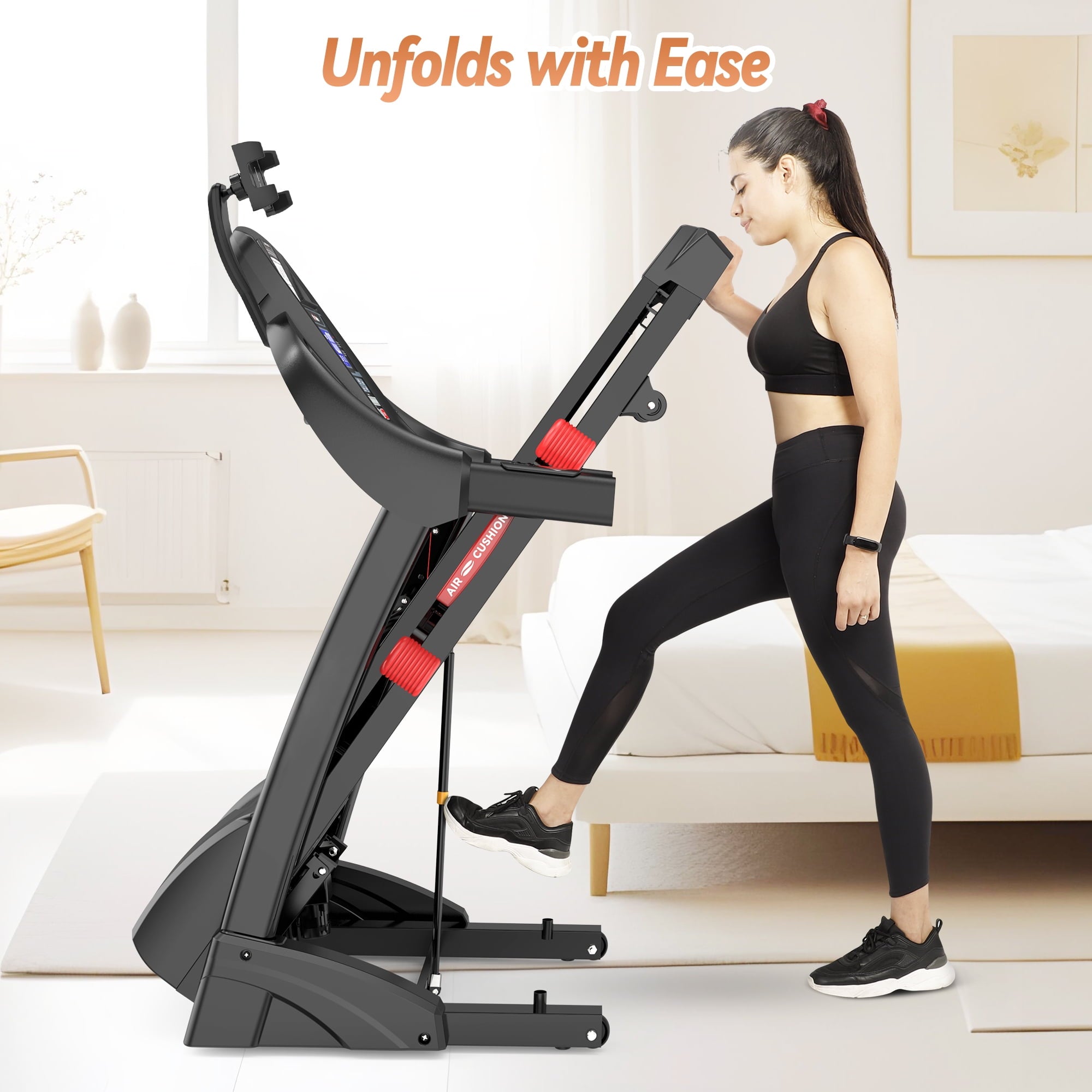 FaayFian 5.0HP Folding Treadmill for Home with 15% Auto Incline, 10MPH Speed, 300 LB Capacity, Bluetooth Speakers, App Control, 71 Programs, Portable Running Machine w/ Knee Protection Gift