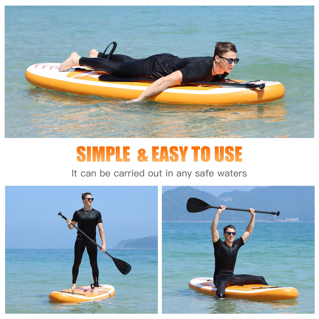 Famistar 12' Inflatable Stand Up Paddle Board SUP w/ 3 Fins, Adjustable Paddle, Pump & Carrying Backpack
