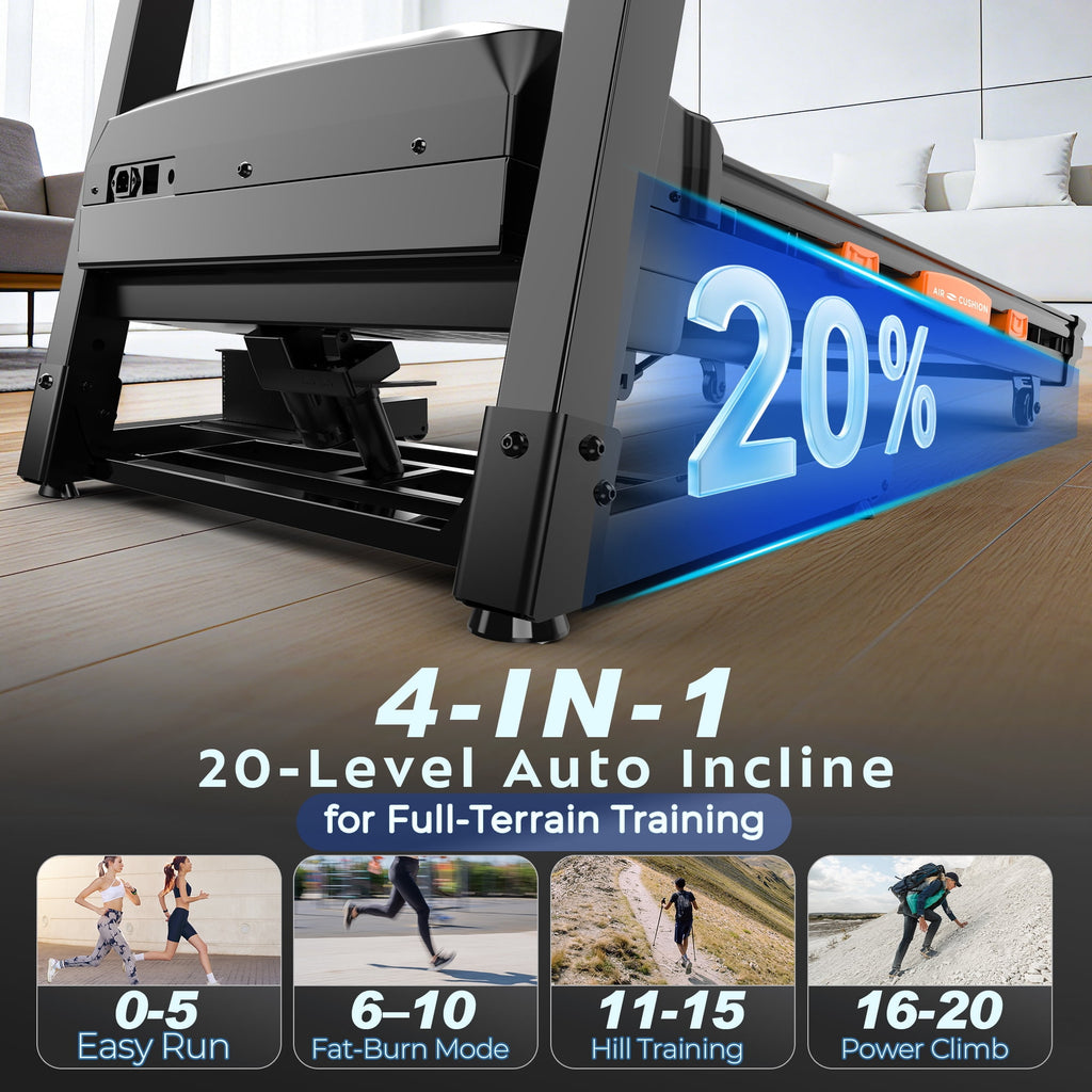 WNANEEZ Treadmill with Incline & Handle Bars | Compact Portable Walking Running & Treadmill for Home/Apartment | Wide Running Belt | Includes Workout Trainer Program with Bluetooth App