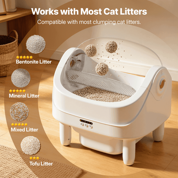 Qvamodo Self Cleaning Cat Litter Box, Automatic Open Top Cat Litter Box for Multiple Cats, Smart Litter Box with APP Control, 111 L Large Capacity, 7-Sensor Protection, Low Odor Cat Litter Solution