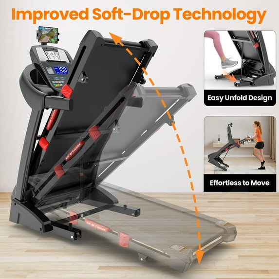 Campmoy 15% Auto Incline Treadmill, 4.95HP Folding treadmill 300-400lb Capacity, 71 Smart Program, 10MPH Fast Speed, APP Control for Personalized Workout, Jogging Walking Home Treadmill w/ HiFi Speakers