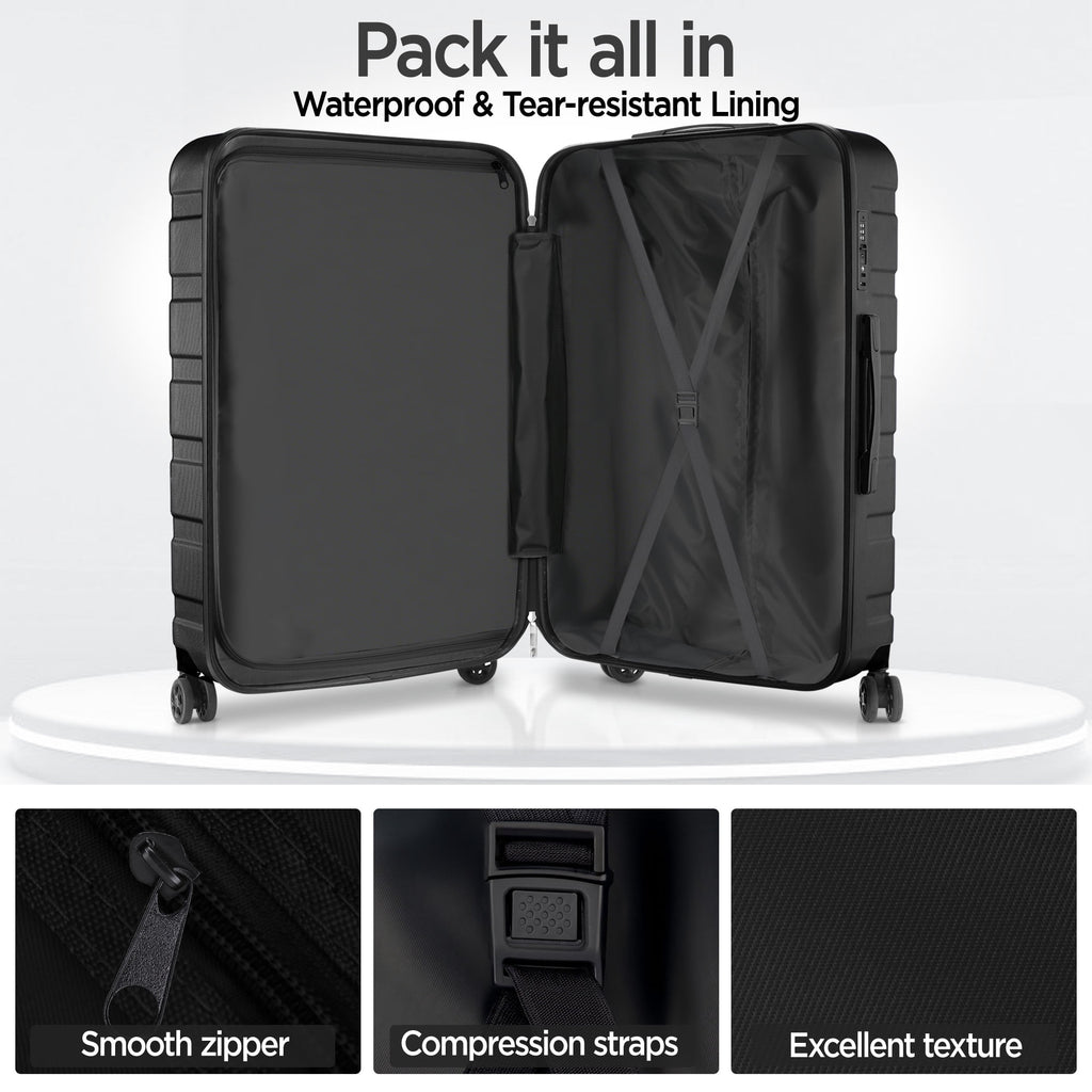 Campmoy Hardshell Luggage 11 Piece Set, Lightweight Suitcases with 360° Spinner Wheels & TSA Lock, 20" Carry-On + 24"/28" Checked Luggage + 14" Travel Case, Black