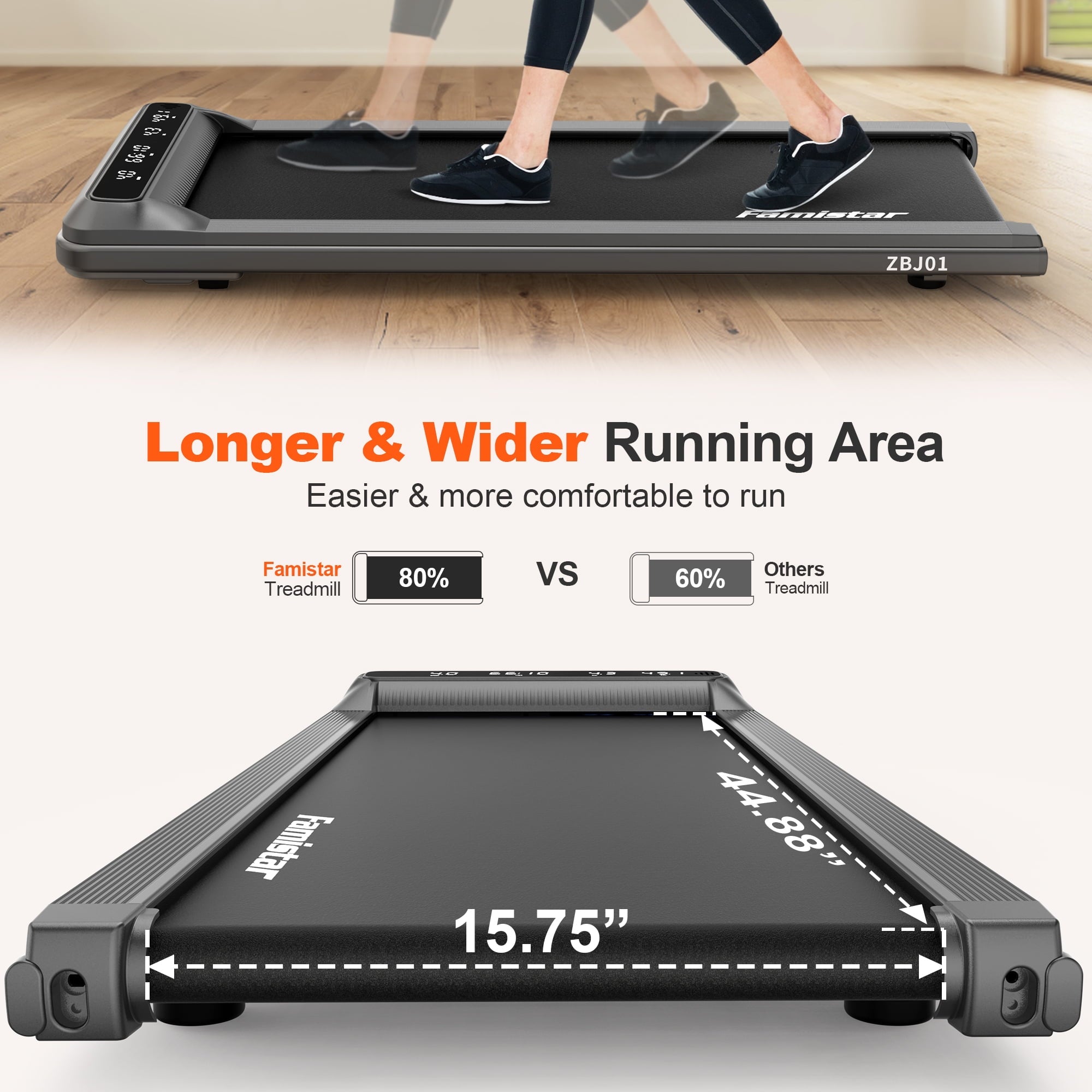 Famistar 2.5HP Treadmill Walking Pad, Famistar 2-in-1 Portable Electric Exercise Treadmill, Under Desk Treadmill with Remote Control, 265LB Capacity, HiFi Bluetooth Speaker, 0.5-4Mph Speed, for Home & Office