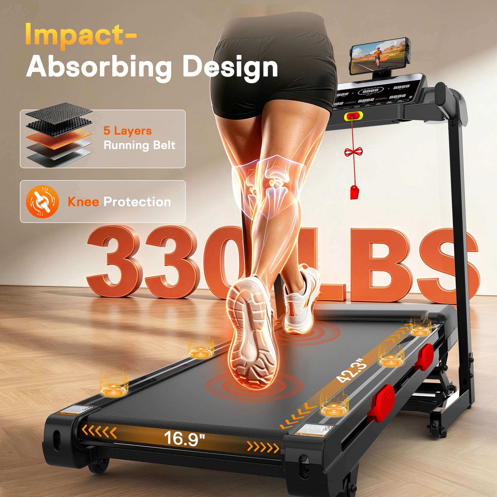 Famistar Folding Electric Treadmill for Home, Compact Running Machine with 4HP Motor, Treadmill 300 lb Capacity, Treadmill with 15% Incline, 9MPH, Quiet Brushless Motor, 105 Programs, Space-Saving