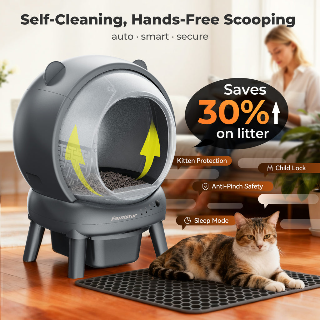 Self Cleaning Litter Box, 100 L+15L Automatic Cat Litter Box Self Cleaning for Multiple Cats, with Safety Protection, App Control,2 Roll Garbage Bags
