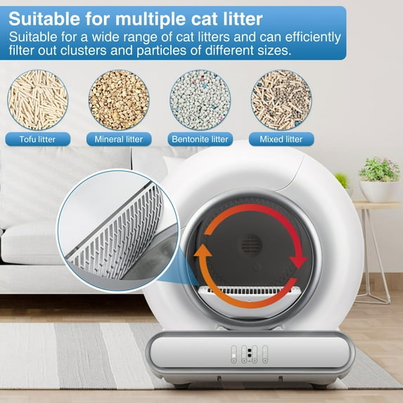 Campmoy Self Cleaning Litter Box, Automatic Cat Litter Box for Multiple Cats, 65L+9L Large Capacity, 2 Rolls Liner, Negative ion Deodorization, APP Control, Toilet Monitorin, White