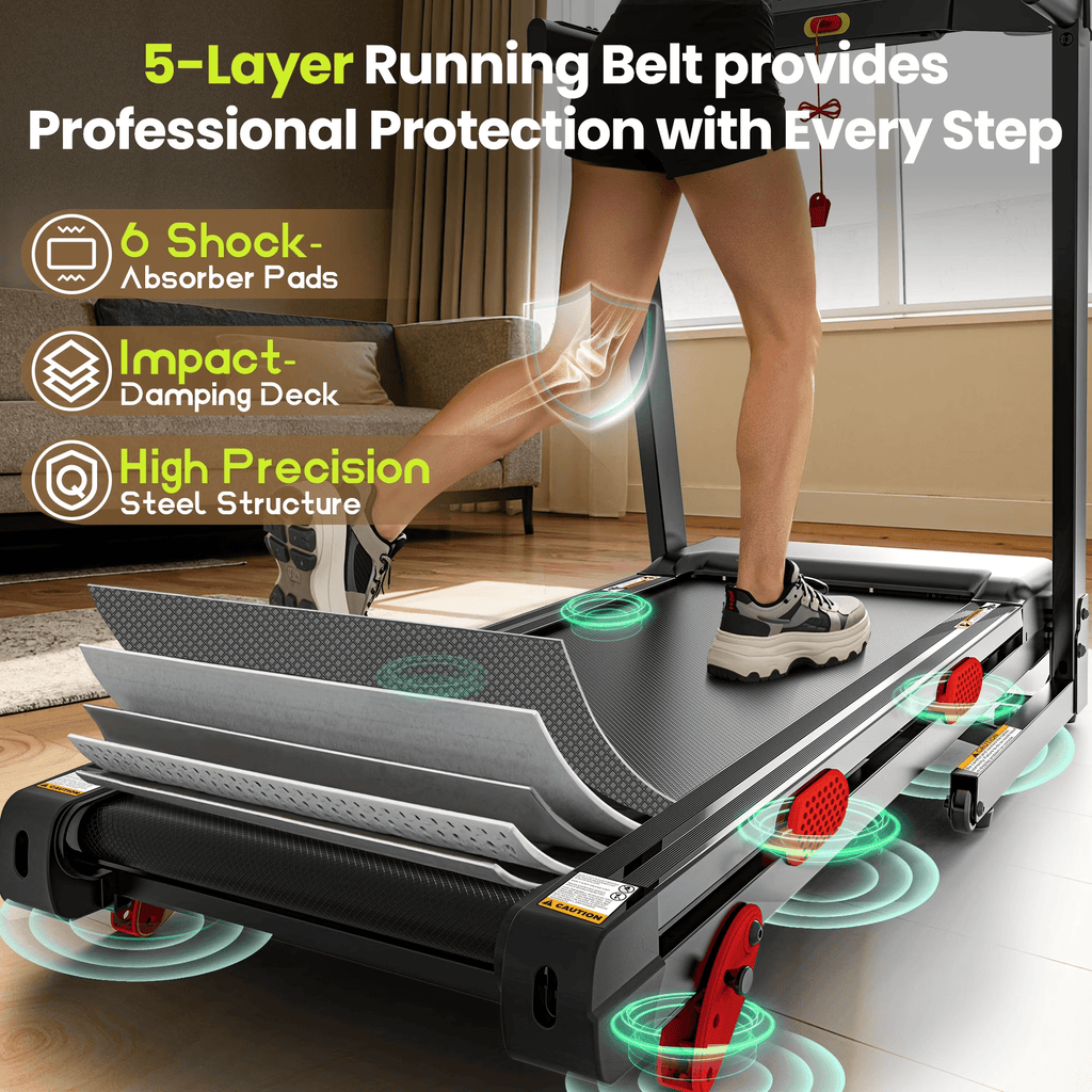 Qvamodo 3.75HP Folding Treadmill for Home with 3-Level Manual Incline, 9 MPH Speed, 350LBS Capacity, 105 Programs & FitShow App, Bluetooth Speakers, LED Display