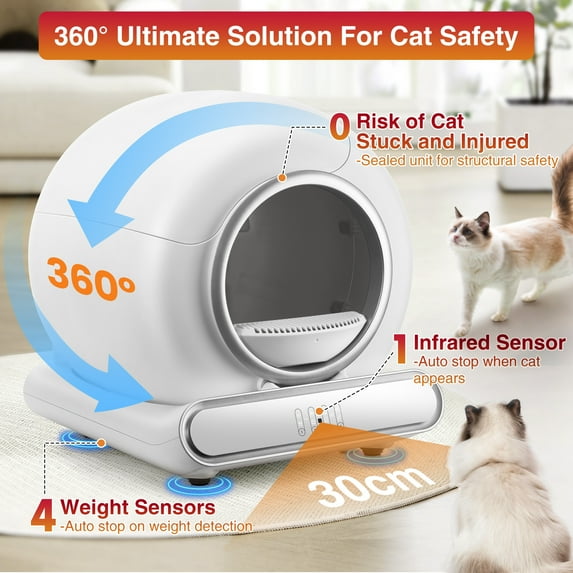 Famistar Automatic Cat Litter Box Self Cleaning, 65+9L Large Litter Box with Liner, Odor Removal, 2.4G WiFi APP Control/Integrated Safety Protection, 2 Sifters Included