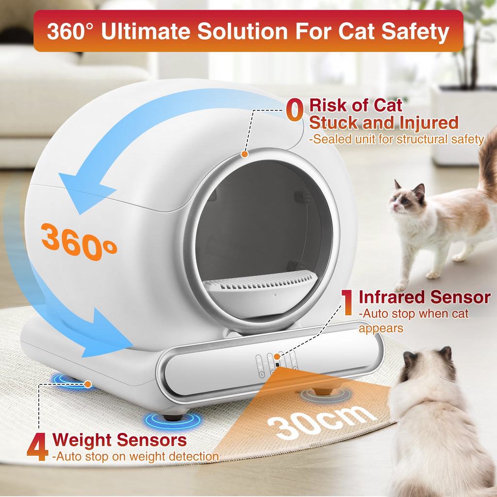 Famistar Automatic Cat Litter Box Self Cleaning, 65+9L Large Litter Box with Liner, Odor Removal, 2.4G WiFi APP Control/Integrated Safety Protection, 2 Sifters Included