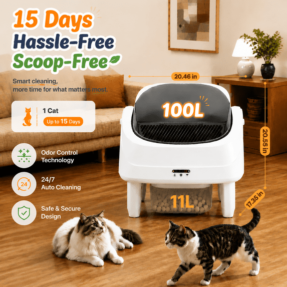 ZEJIXO Automatic Cat Litter Box with Odor Control, Self Cleaning Litter Box with Smart App Control, Cat Litter Box Automatic Cleaning System, Health Monitoring, 100L+11L Large Capacity for Multiple Cats