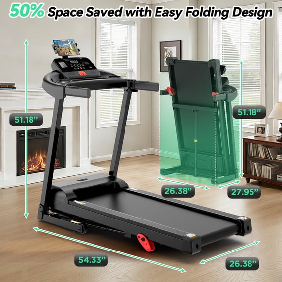 AQUGOKS Foldable Home Treadmill, 0.6–7.5 MPH Running Walking Pad with 9% Incline, 3.0HP Brushless Motor, Bluetooth Speaker & App Connected, 300 LB Capacity, LCD Display, 6 Workout Modes & 12 HIIT Programs