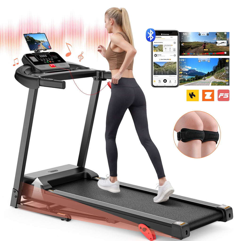 Campmoy 3.0HP Portable Foldable Treadmill w/ 300LBS Weight Capacity for Home & Office, Inclined Treadmill w/ Smart APP Control, 64+7 Program, HiFi Speakers, LCD Display, Ideal for Walking and Running
