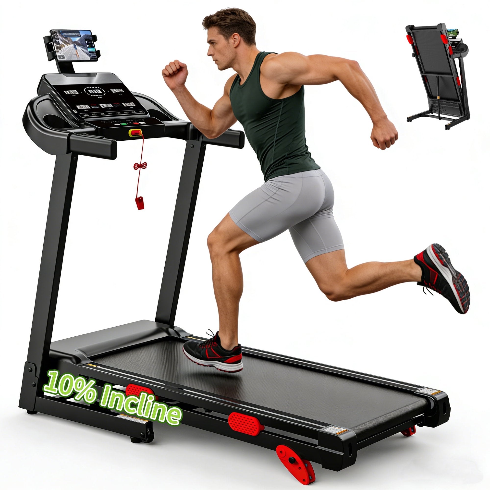 AQUGOKS 3.25 HP Treadmills for Home with Incline, Foldable Treadmill for Walking Running, 300 lb Capacity, 0.6-7.5MPH, 64+7 Programs, LED Display, APP, HiFi Bluetooth Speakers, Adjustable Tablet Holder